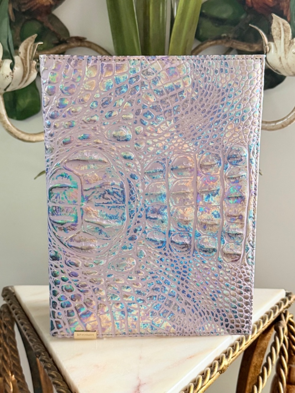 💜 NWOT Brahmin Violet Wonderland Iridescent Leather Journal Front EYE 💜 - Picture 6 of 13